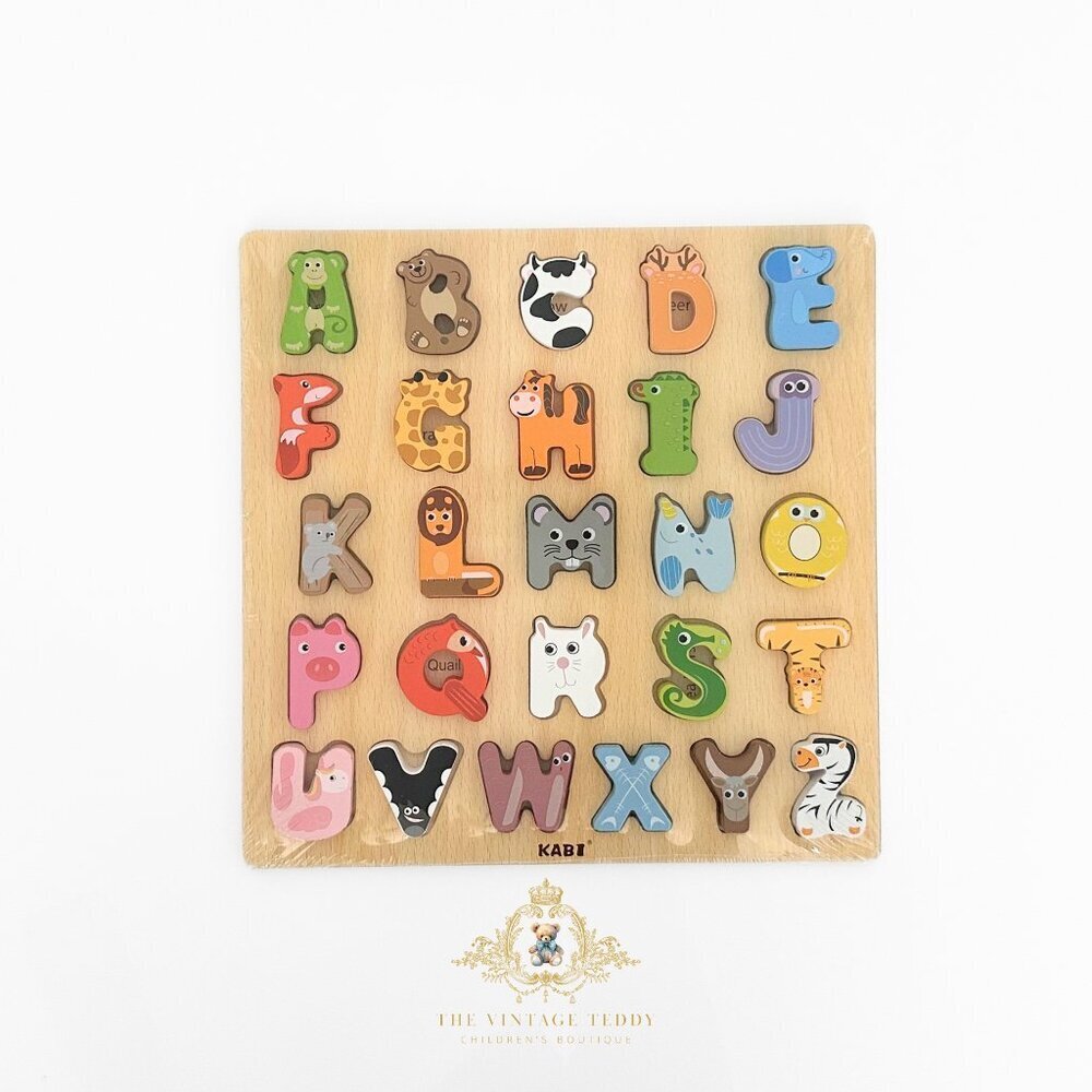 NWT Cute Wooden Alphabet Animal Characters Fun Play Set Kids Early Learning Toys